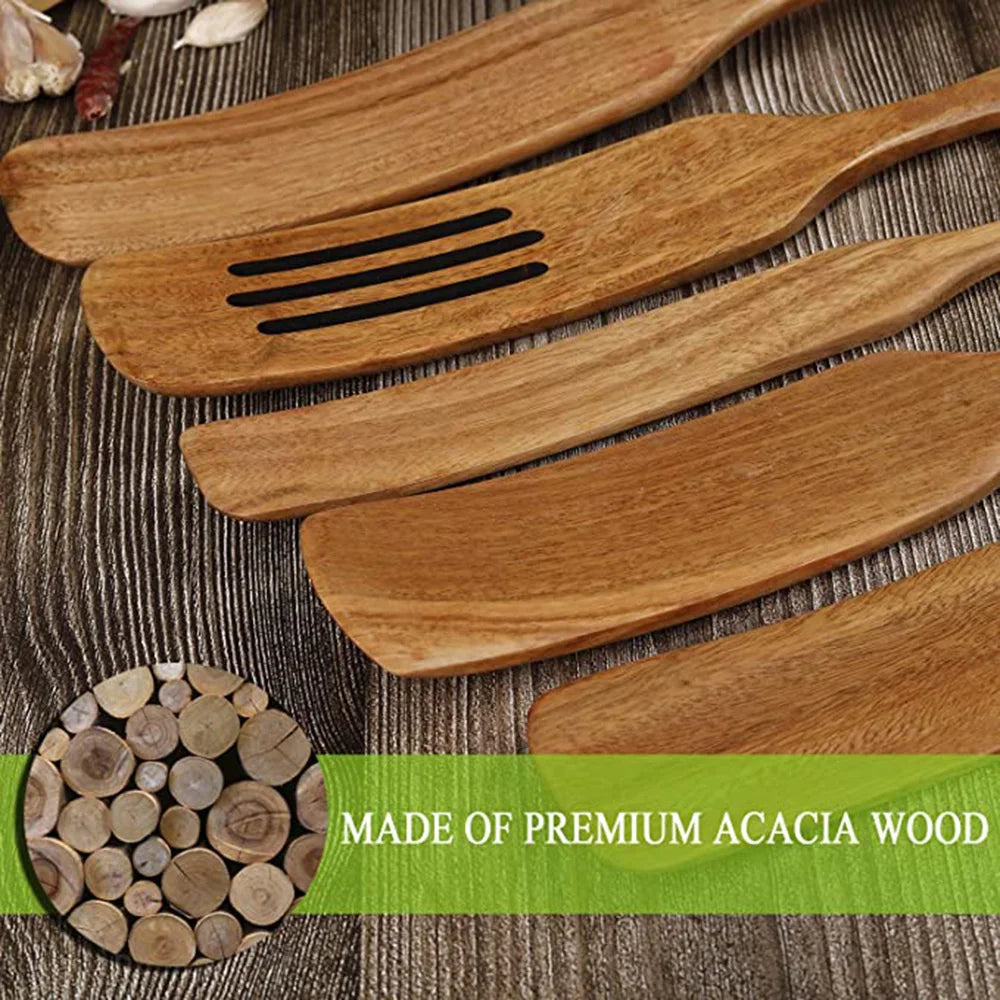 1-7pcs/set Teak natural wood tableware spoon colander spoon special nano soup skimmer cooking spoon wooden kitchen tool kit