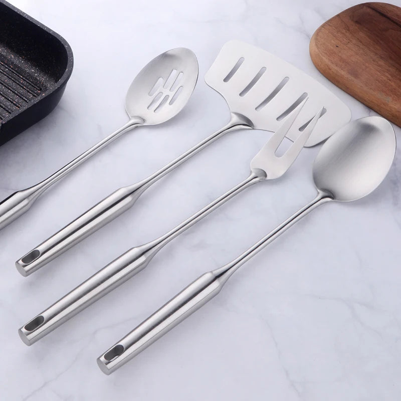 1PC Kitchen Silver Cooking Set 304 Stainless Steel Spatula Soup Spoon Special Cooking Shovel with Hollow Handle Kitchen Tools
