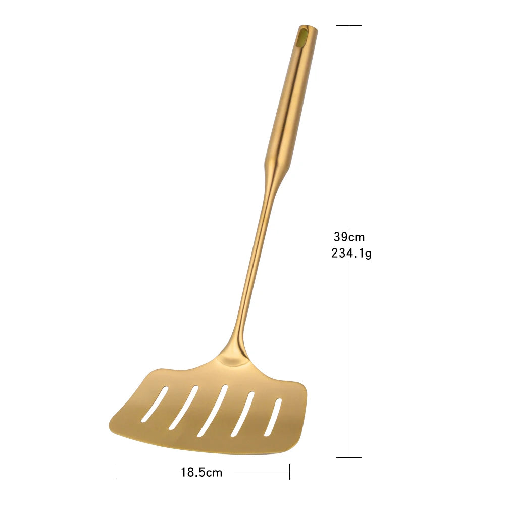 Gold cookware Stainless Steel Cooking tools spatula Shovels Turner Ladle Spoon Colander Filter Potato Mashers Kitchen Utensils