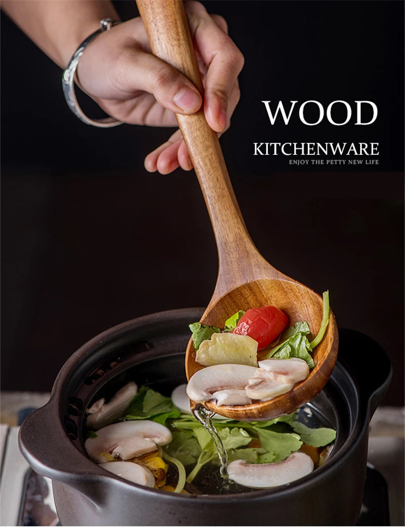 1-7pcs/set Teak natural wood tableware spoon colander spoon special nano soup skimmer cooking spoon wooden kitchen tool kit