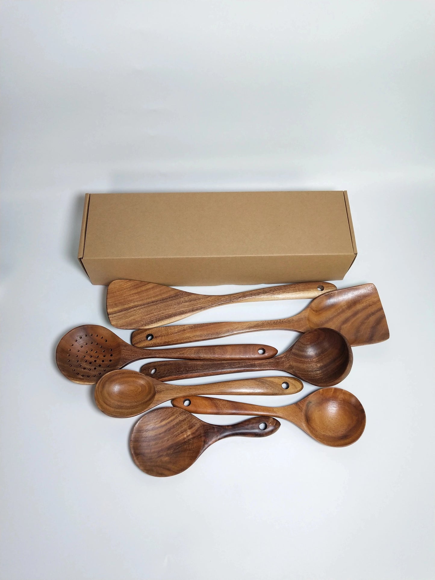 1-7pcs/set Teak natural wood tableware spoon colander spoon special nano soup skimmer cooking spoon wooden kitchen tool kit