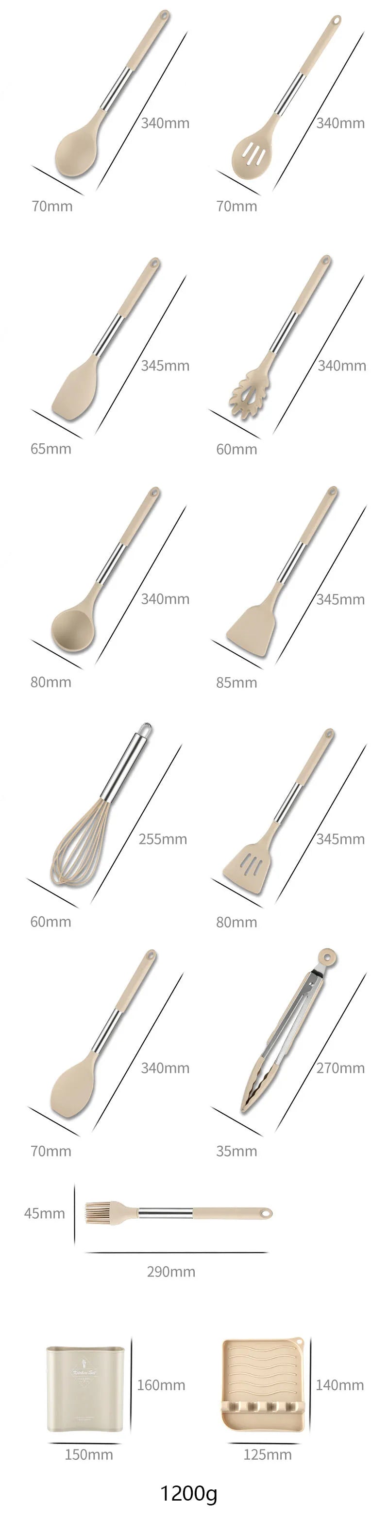 13Pcs Silicone Kitchenware Non-stick Cooking Utensils Set Cookware Spatula Beaters Shovel Stainless Steel Handle Kitchen Tool