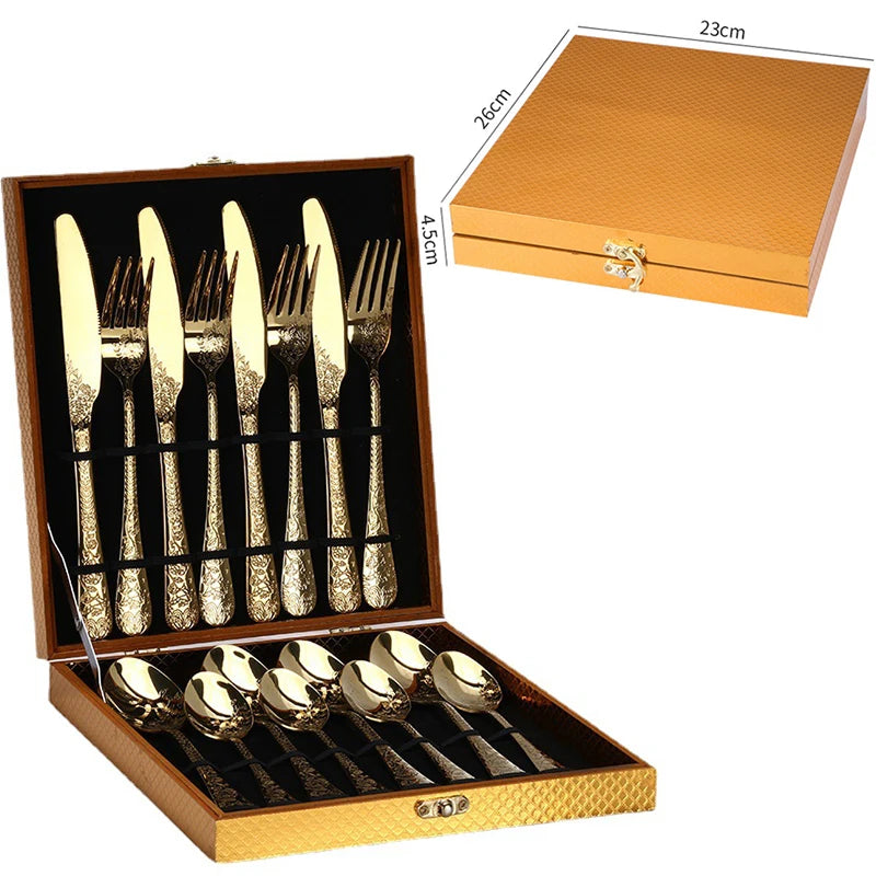 5/16Pcs Full Tableware for Kitchen,Stainless Steel Dinner Set with Box,Fork Spoon Knife Dinnerware Kit