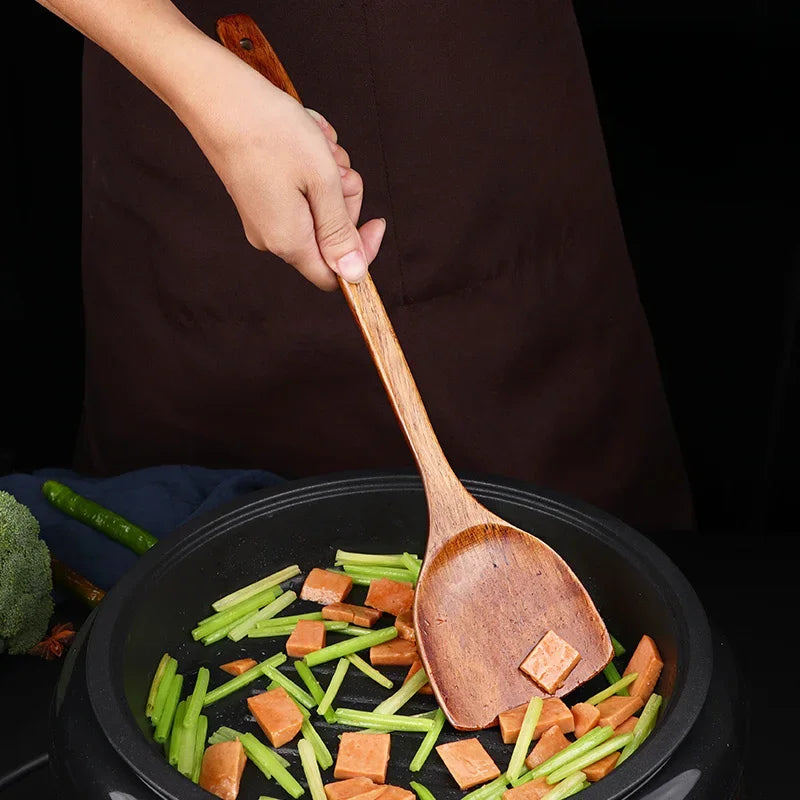 5-Piece Wooden Cooking Utensils Set – Non-Stick Kitchen Tools with Spoons & Spatulas, Heat-Resistant Cookware for Daily Use