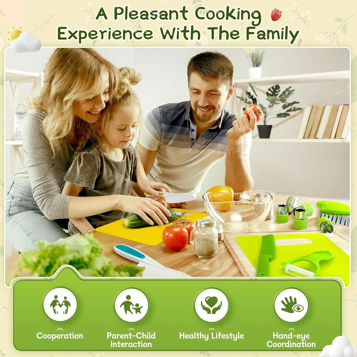 17PCS Kids Cooking Sets Real Cooking Montessori Kitchen Toys for DIY Plastic Kitchen Accessories Tools Toddlers Kids Safe Knives