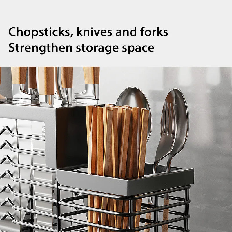 Kitchen Knife Holders Storage Rack Household Stainless Stee Countertop Knife Spoon Chopstick Holder With Drain Tray