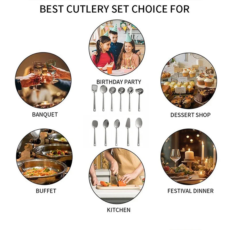 11pcs stainless steel tableware set, spoon spatula set, full kitchen cooking spatula kitchenware cooking utensils.
