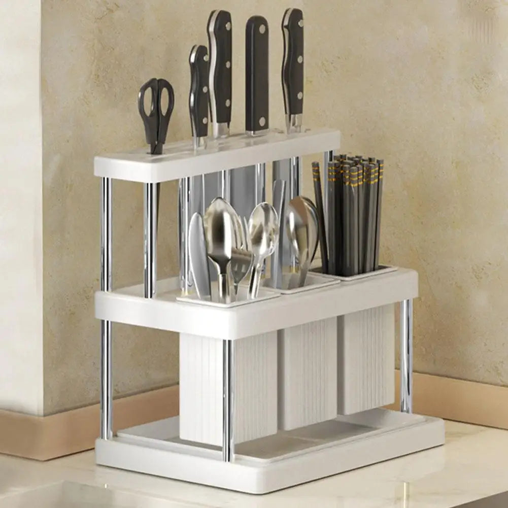 Kitchen Knife Holder Multi-Function Cutter and Cutlery Drainer Rack Space Saving Kitchen Accessories Rag Storage Drainage Shelf
