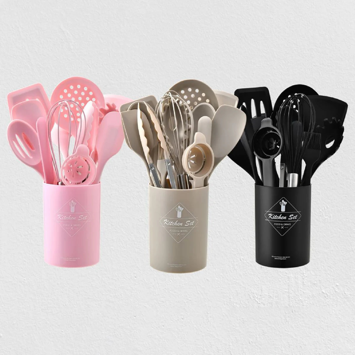 15pcs Pink Silicone Kitchenware with Storage Bucket Spatula Shovel Ladle Cookware Kitchen Utensils Set Non-Stick Cooking Tools