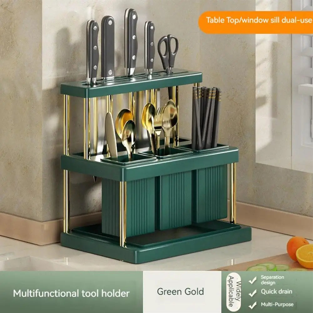 Kitchen Knife Holder Multi-Function Cutter and Cutlery Drainer Rack Space Saving Kitchen Accessories Rag Storage Drainage Shelf
