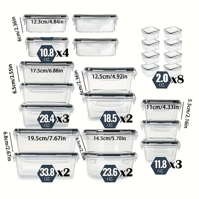 12/24 Clear Kitchen Food Storage Container Set - Microwave Safe, Multifunctional Plastic Lunch Box with Lid + 24 Chalkboard Labe