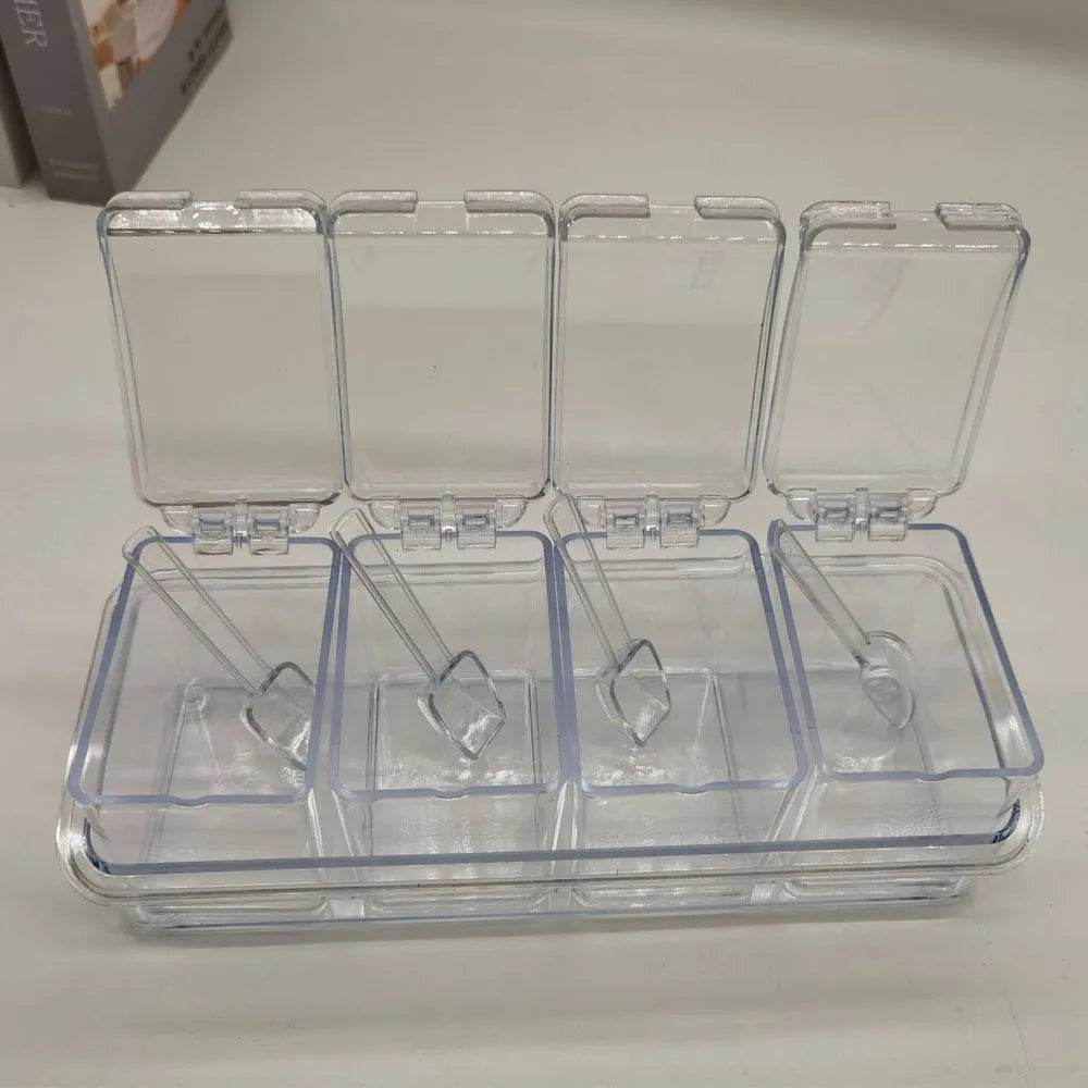Clear Seasoning Box - Spice Storage Container Storage Tool for Kitchen Herb Spice Tools Gadgets-Cruet with Cover and Spoon