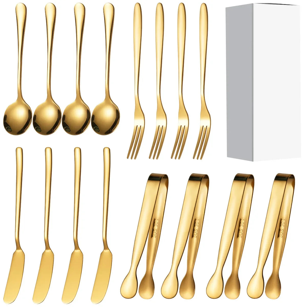 16/20 Pcs Kitchen Cooking Utensils Set Food Tongs Stainless Steel Cheese Butter Knife Soup Spoon Fruit Fork Sauce Bowl Tableware