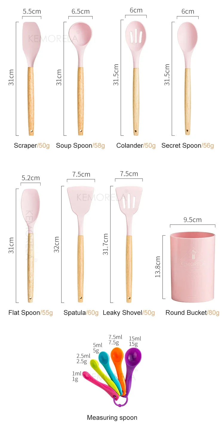 13PCS Silicone Kitchenware Non-Stick Pan Cooking Utensils Set Kitchen Measuring Spoons Utensils Baking Tools With Storage Box