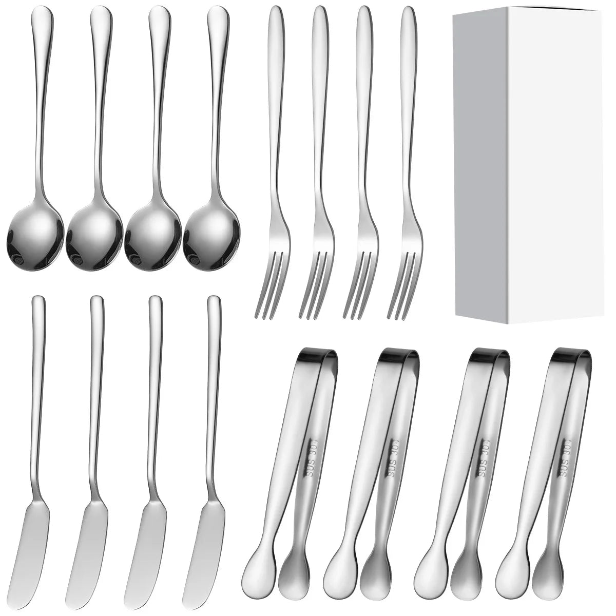 16/20 Pcs Kitchen Cooking Utensils Set Food Tongs Stainless Steel Cheese Butter Knife Soup Spoon Fruit Fork Sauce Bowl Tableware