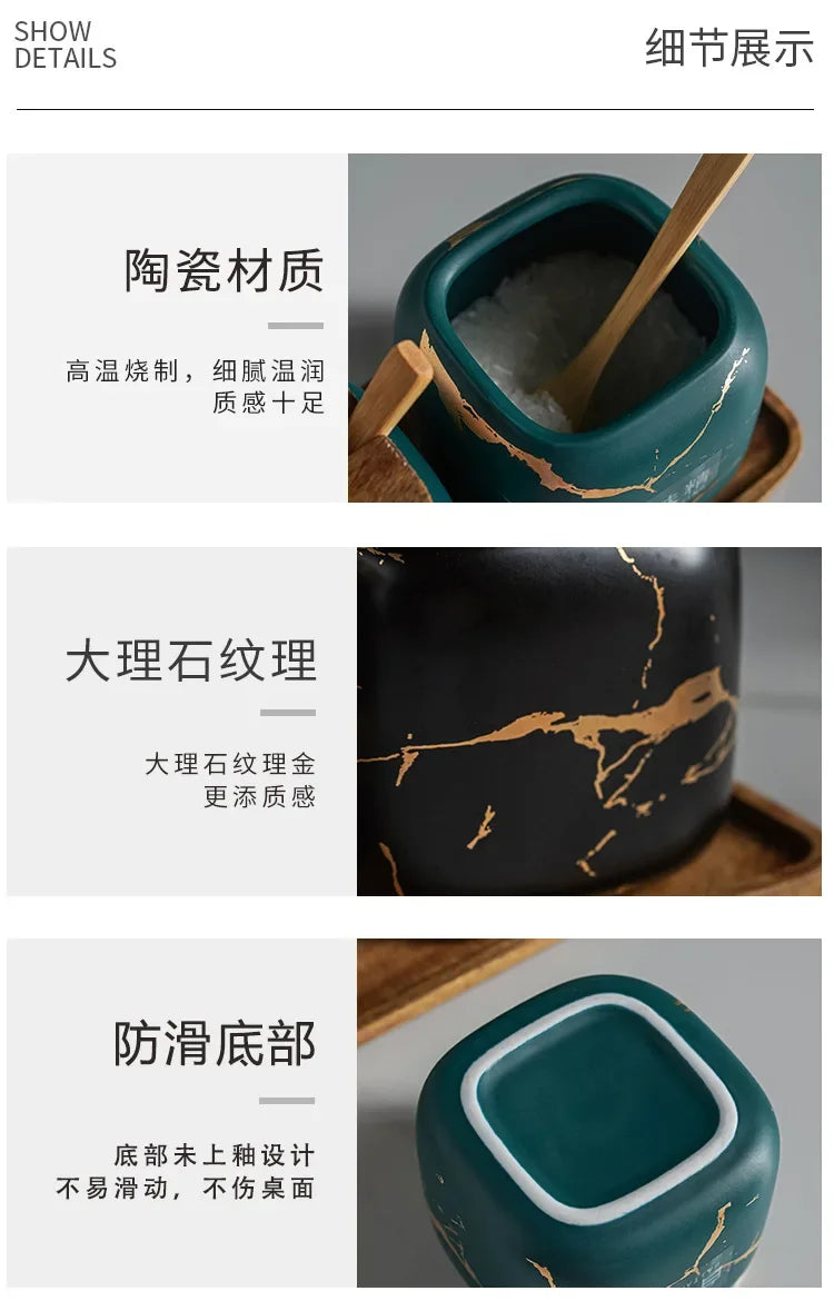 Japanese Kitchen frosted seasoning pot set two pack marble ceramic household combined seasoning box salt sugar seasoning bottle