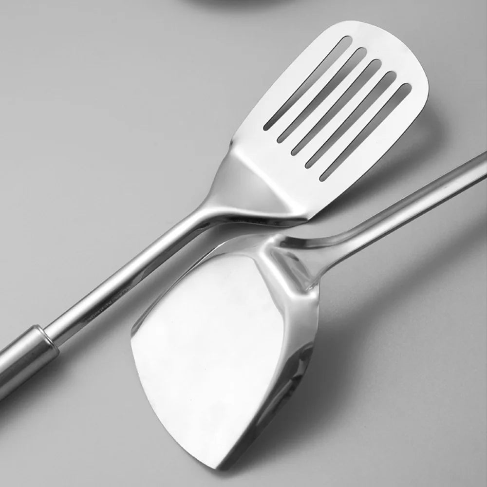 9Pcs Household Stainless Steel Kitchen Cooking Utensils Set Rust-proof Long Handle Cooking Spatula Set Durable Shovel Set Pasta
