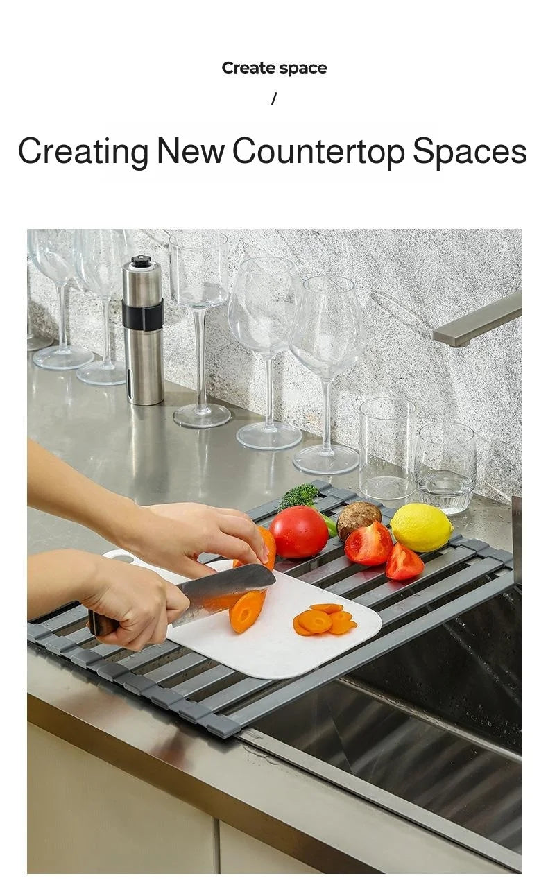 Kitchen Dishcloth & Sponge Drying Rack - Countertop Organizer, Suction Cup No-Drill Installation, Mu