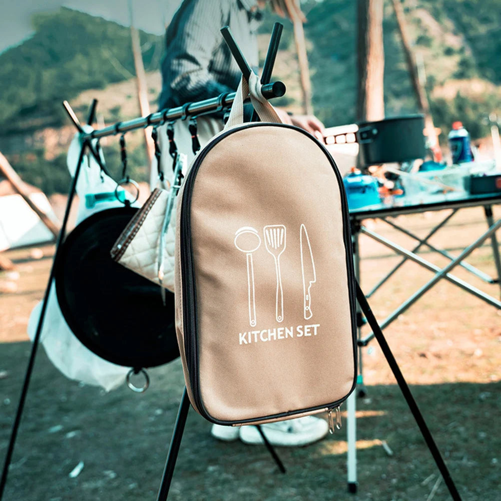 8pcs Camp Kitchen Cooking Utensil Set With Large Capacity Storage Bag Food Grade Waterproof Easy To Clean For Camping Hiking