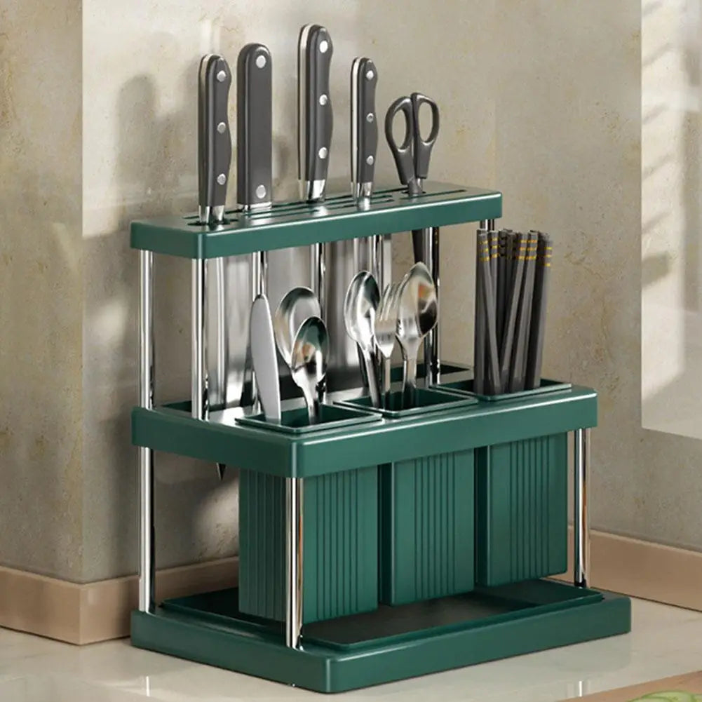 Kitchen Knife Holder Multi-Function Cutter and Cutlery Drainer Rack Space Saving Kitchen Accessories Rag Storage Drainage Shelf