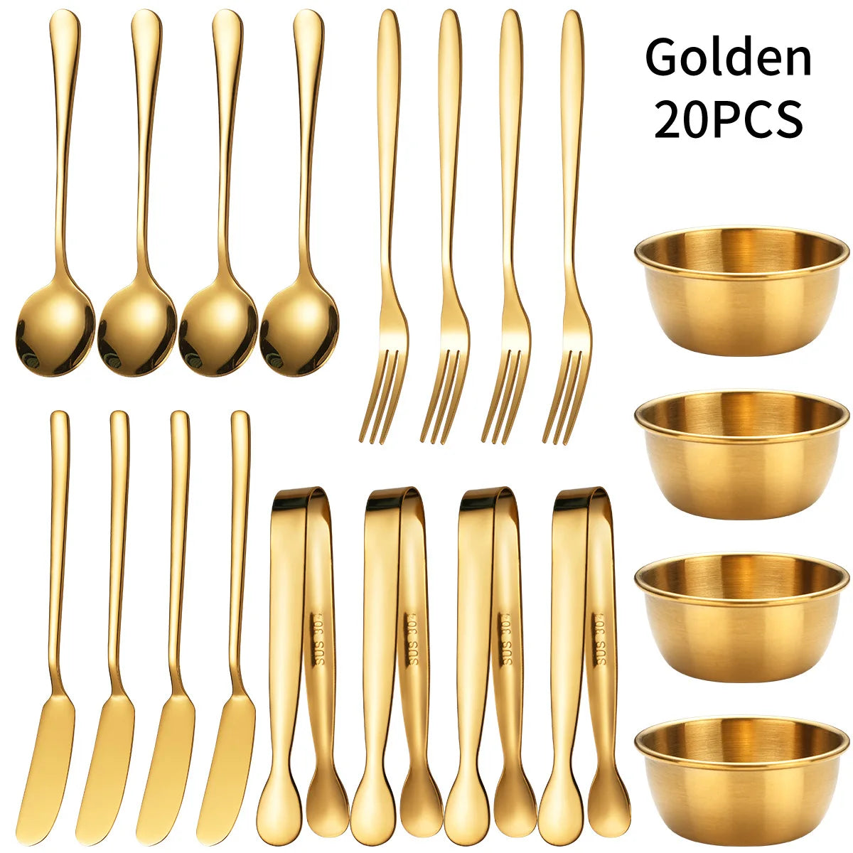 16/20 Pcs Kitchen Cooking Utensils Set Food Tongs Stainless Steel Cheese Butter Knife Soup Spoon Fruit Fork Sauce Bowl Tableware
