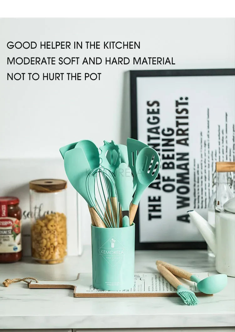 13PCS Silicone Kitchenware Non-Stick Pan Cooking Utensils Set Kitchen Measuring Spoons Utensils Baking Tools With Storage Box
