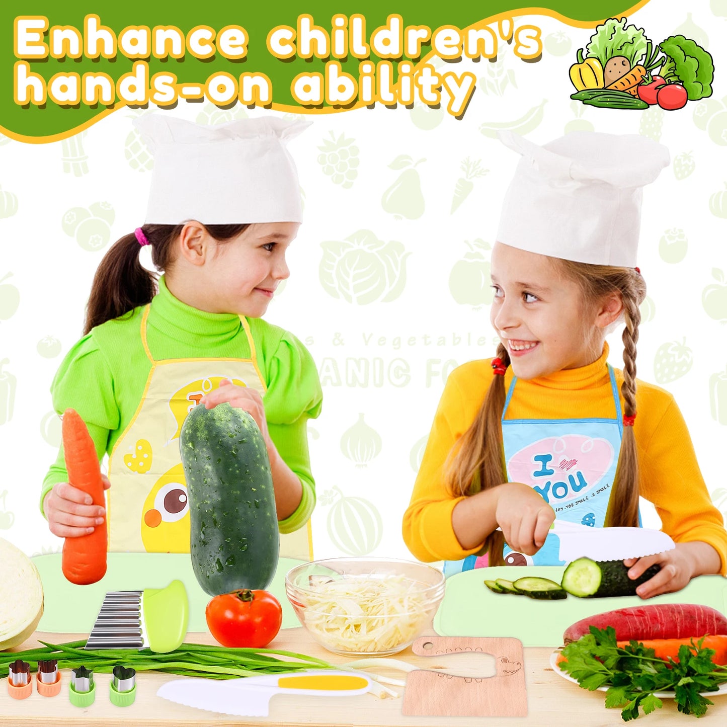 17Pcs Kids Kitchen Knife Set Safe Kids Cooking Set with Foldable Storage Box Multipurpose Toddler Knife Kit for Gathering Party