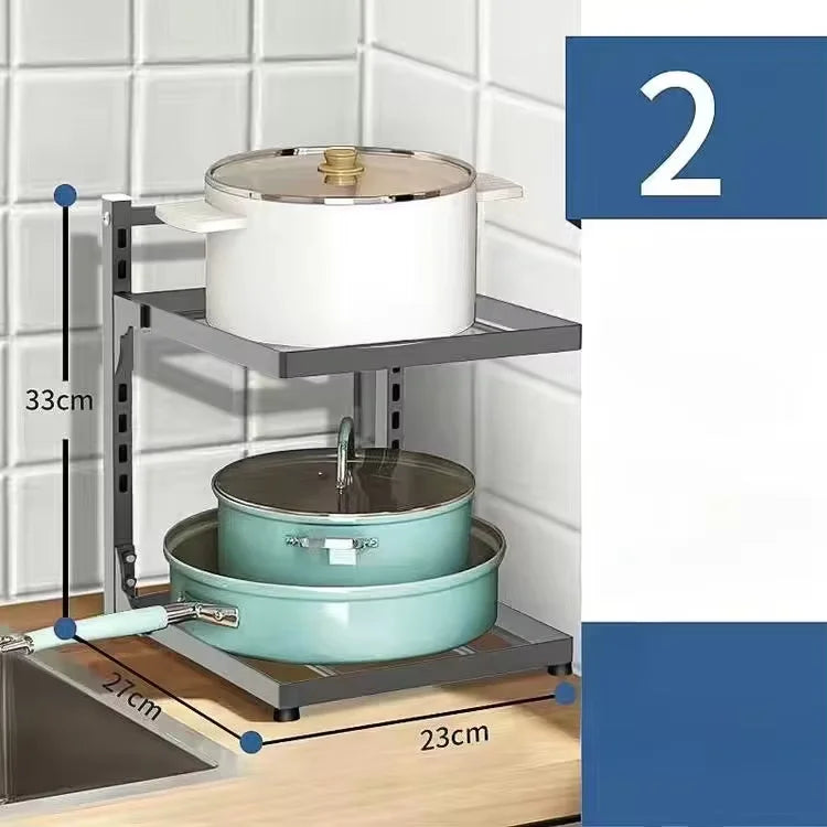 1PCS Kitchen Sink Shelf Multi-layer Pot Rack Under Cabinet Storage Organizer Rack Multi-functional Frying Pan Rice Cooker Holder