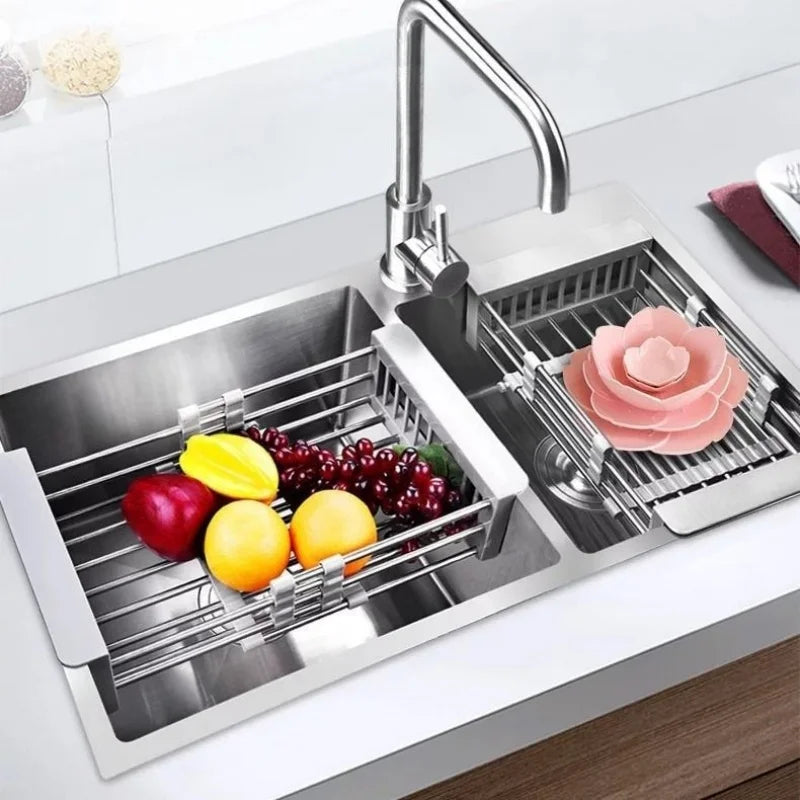 Kitchen Drain Rack Stainless Steel Retractable Sink Rack Storage Rack Household Tableware And Dishes Storage Rack