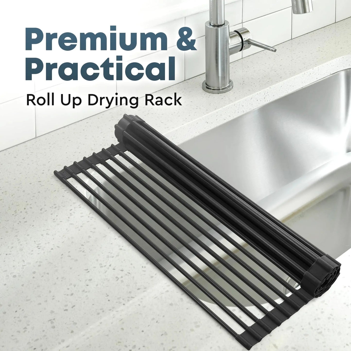 Kitchen Foldable Dish Drying Rack Silicone, Multi-Purpose Foldable Sink Drying Mat, Heat-Resistant and Rust-Proof Dish Rack