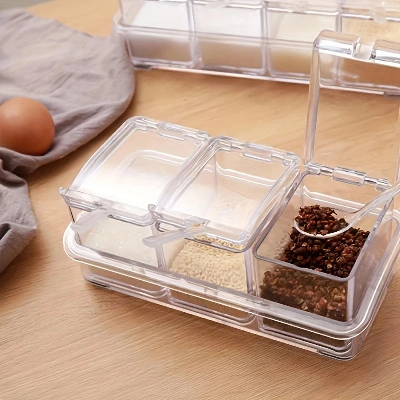 Clear Seasoning Box - Spice Storage Container Storage Tool for Kitchen Herb Spice Tools Gadgets-Cruet with Cover and Spoon