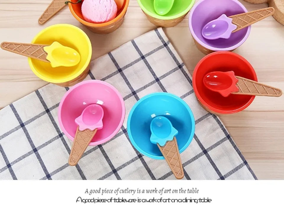 Ice Cream Cups and Ice Cream Scoop Set Summer Essential Party Ice Cream Cone Planter with Spoon Kitchen Supplies Kitchen Tools
