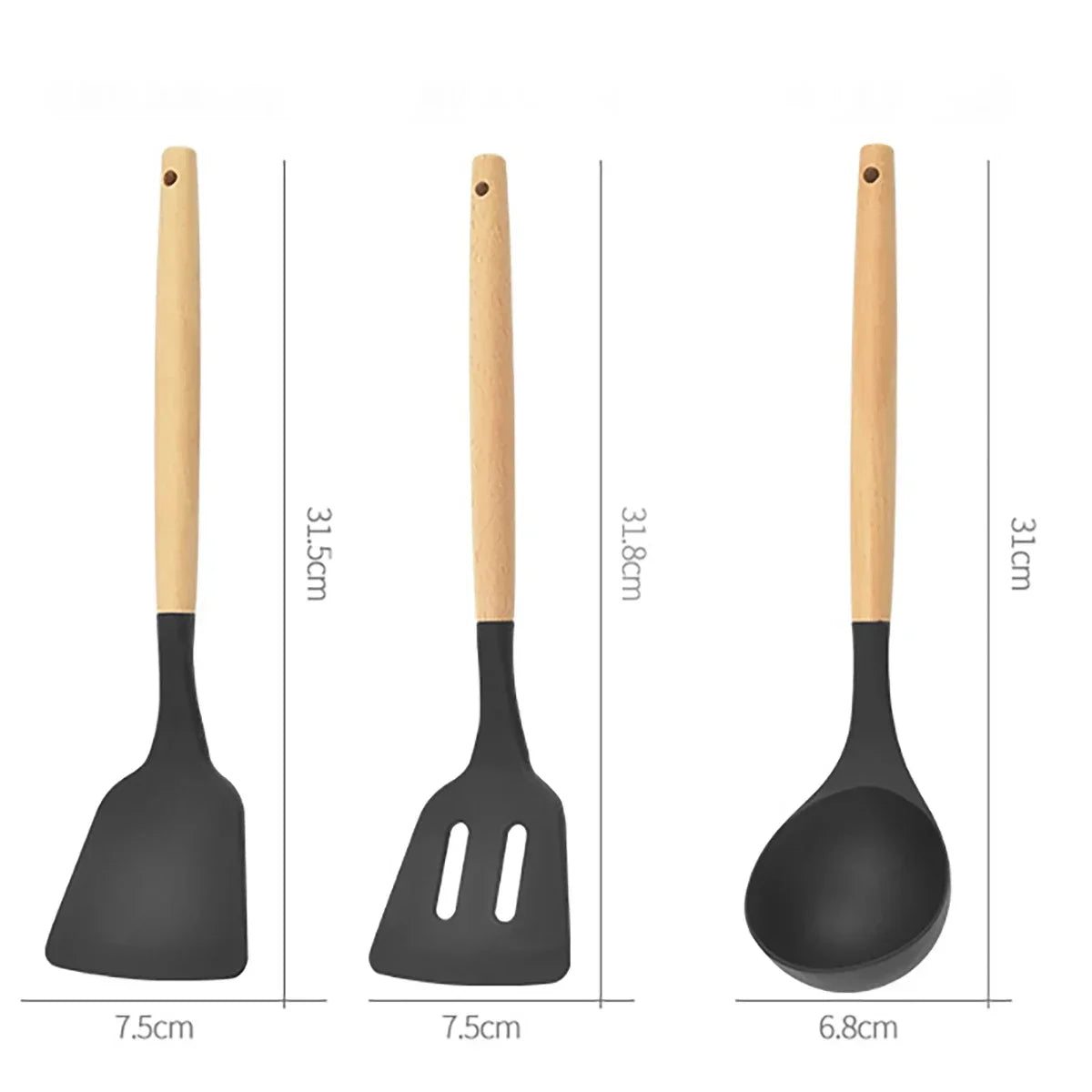 12Pcs/Set Silicone Kitchen Utensils With Storage Wooden Handle Bucket High Temperature Resistant And Non Stick Pot Spatula Spoon