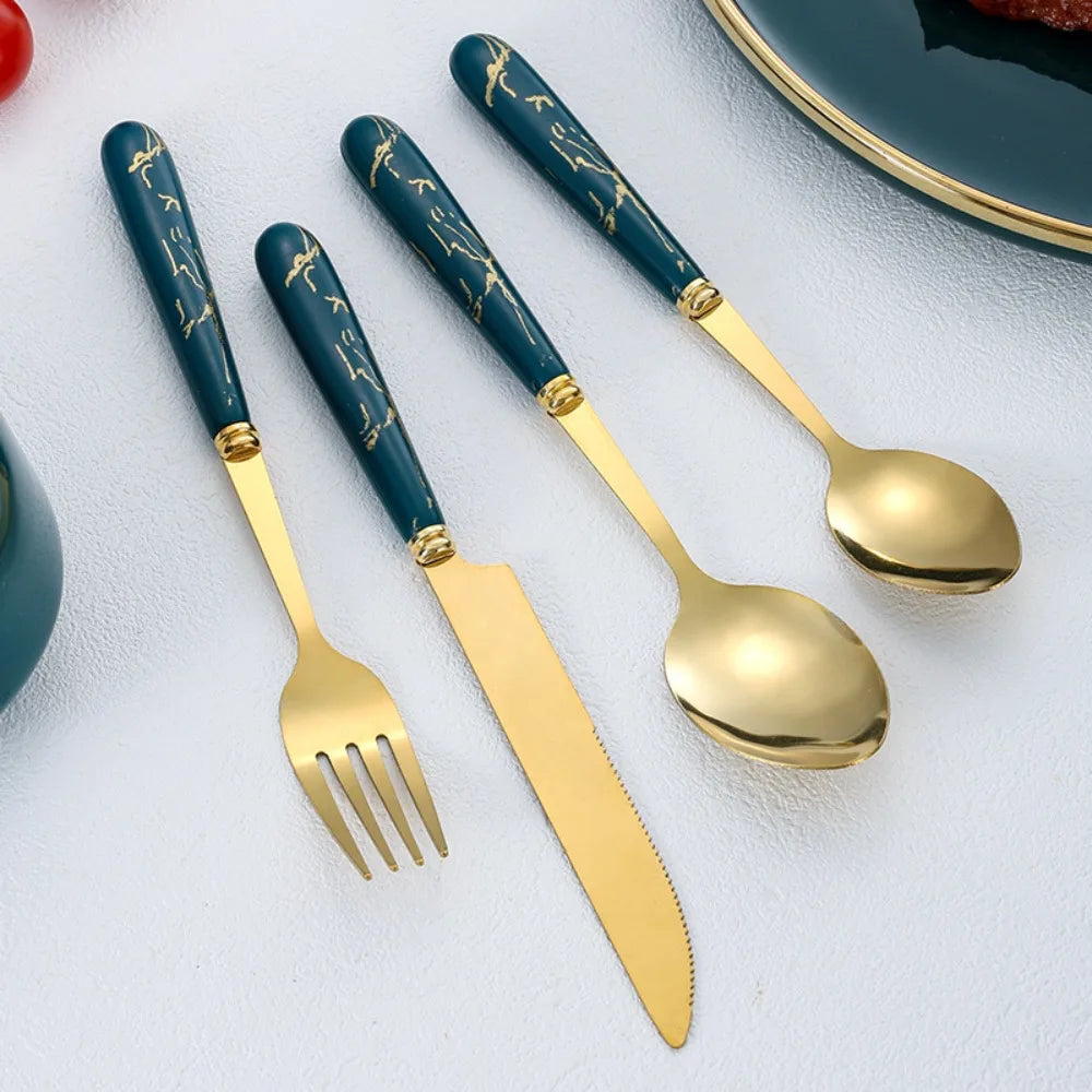 Fashion 24pcs Cutlery Set Stainless Steel Metal Gift Tableware Forks Spoons Kits Dinnerware Home School Kitchen