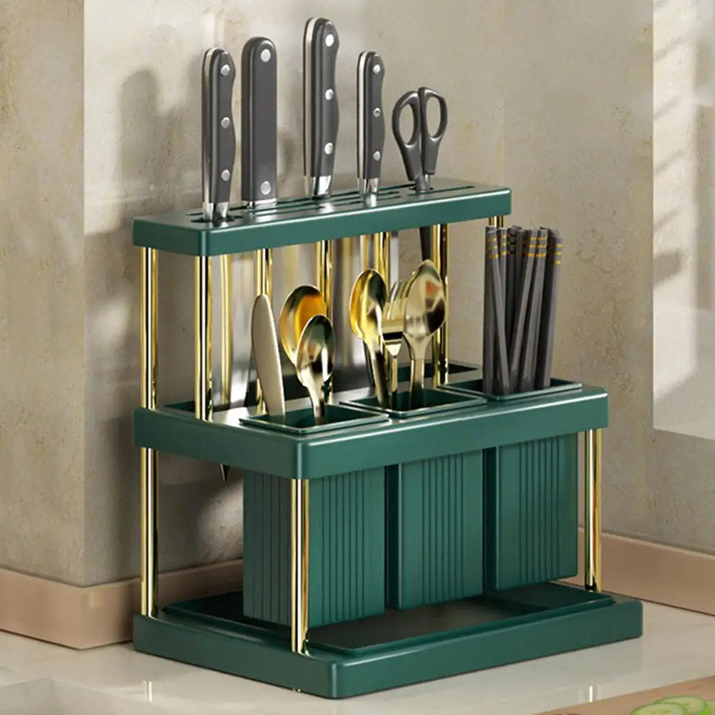 Kitchen Knife Holder Multi-Function Cutter and Cutlery Drainer Rack Space Saving Kitchen Accessories Rag Storage Drainage Shelf