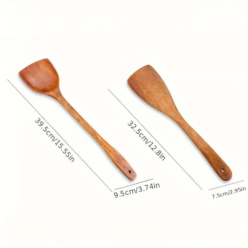 5-Piece Wooden Cooking Utensils Set – Non-Stick Kitchen Tools with Spoons & Spatulas, Heat-Resistant Cookware for Daily Use
