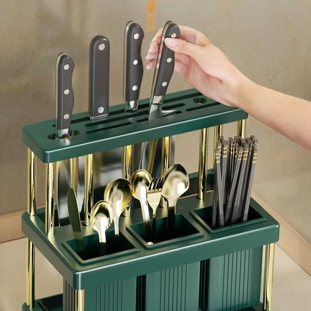 Kitchen Knife Holder Multi-Function Cutter and Cutlery Drainer Rack Space Saving Kitchen Accessories Rag Storage Drainage Shelf