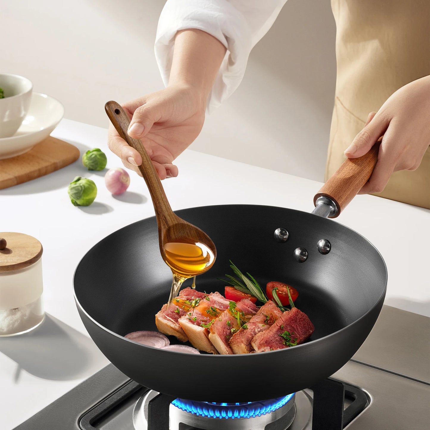 10Pcs Wooden Kitchen Utensils Set Frying Spatula Solid Wood High Temperature Resistant Soup Spoon Non-stick Stir-Fry Shovel