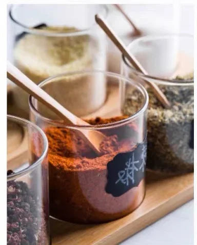 Kitchen Glass Condiment Jars Set Clear Spice Salt Container with Tray Coffee Beans Organizer Bottle Dust-Proof Seasoning Bottle