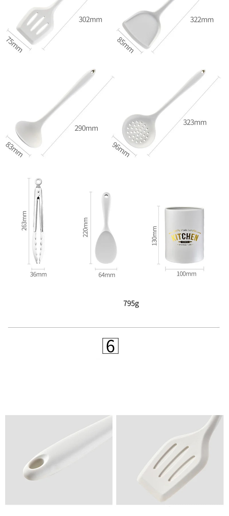 6PCS Silicone Kitchenware Non-Stick Cookware Kitchen Utensils Set Spatula Shovel Spoon Cooking Tool Set Withl Storage Bucket Too