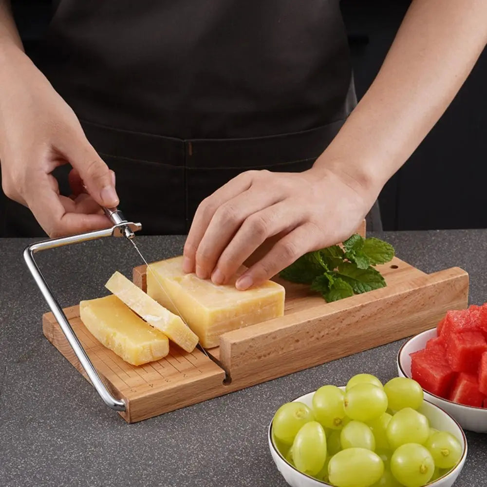 Kitchen Gadgets Wood Cheese Slicer Stainless Steel Wire with Scale Ham Slicer Handmade Cheese Cutter Butter