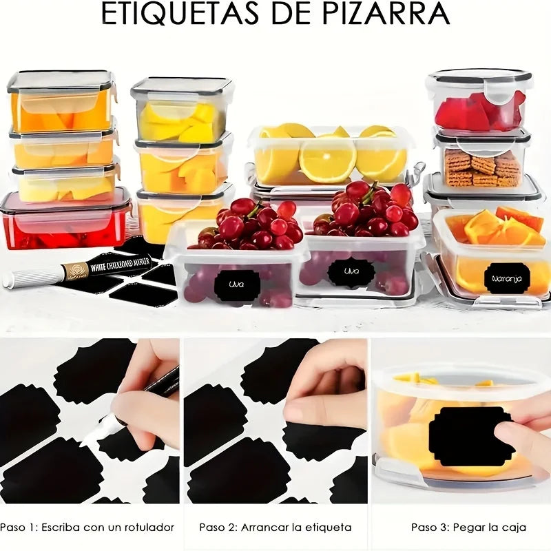 12/24 Clear Kitchen Food Storage Container Set - Microwave Safe, Multifunctional Plastic Lunch Box with Lid + 24 Chalkboard Labe