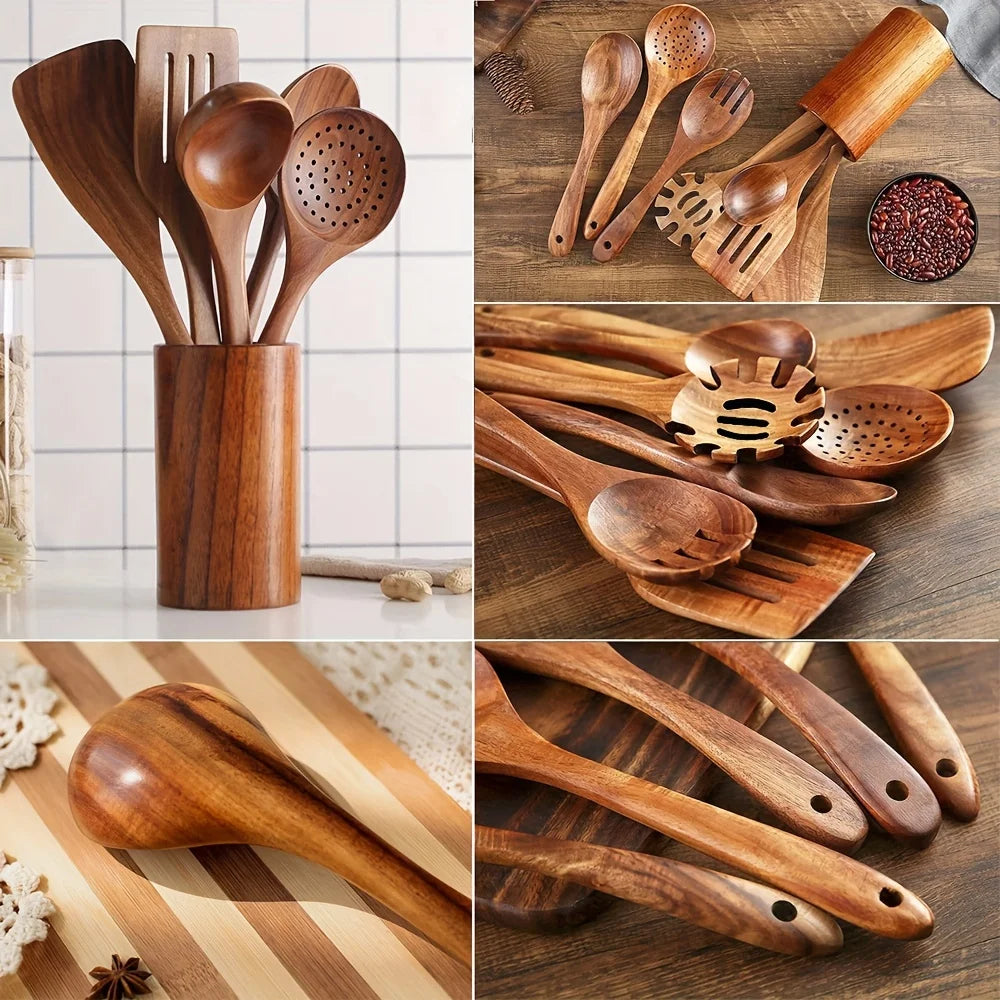 8pcs Cooking Utensils Set Premium Wooden Heat Resistant Non stick Pan Kitchen Cooking Tool Shovel Spoon Fork Kitchen Accessories