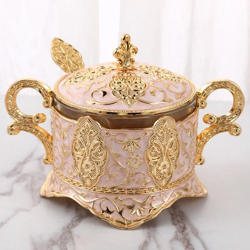 European Style Glass Storage Box Seasoning Bottle Restaurant Kitchen Daily Necessities Golden Storage Tank Kitchen Supplies
