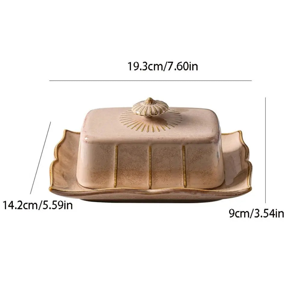 European Kitchen Utensils Ceramic Butter Dish Exquisite Rectangular Dim Sum Dish Household with Cover Storage Tray Hotel