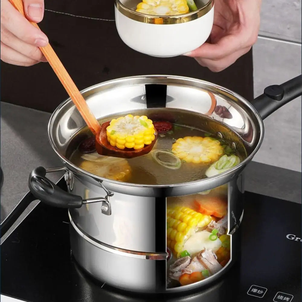 Kitchen Cookware Stainless Steel Deep Fryer Pot with Frying Basket and Steamer Japanese Pasta Pot Visible Lid Stockpot Noodle
