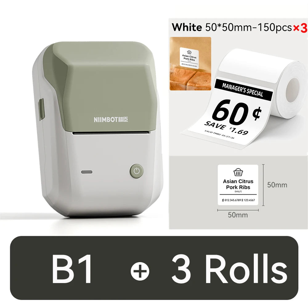 NIIMBOT B1 Portable 2-Inch Thermal Label Printer – Mini Bluetooth Sticker & Adhesive Tape Printer for Smartphones & PC