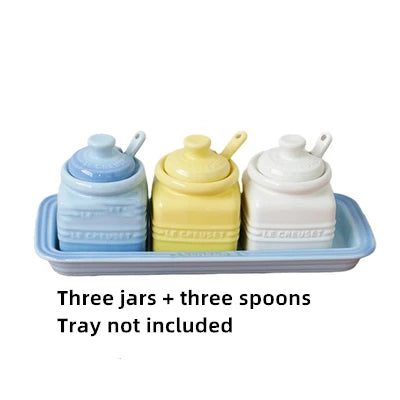 European Style Kitchen Spice Organizer Creative Ceramic Spice Jar with Spoon Gift Box Set Jam Storage Jar with Lid Spice Rack