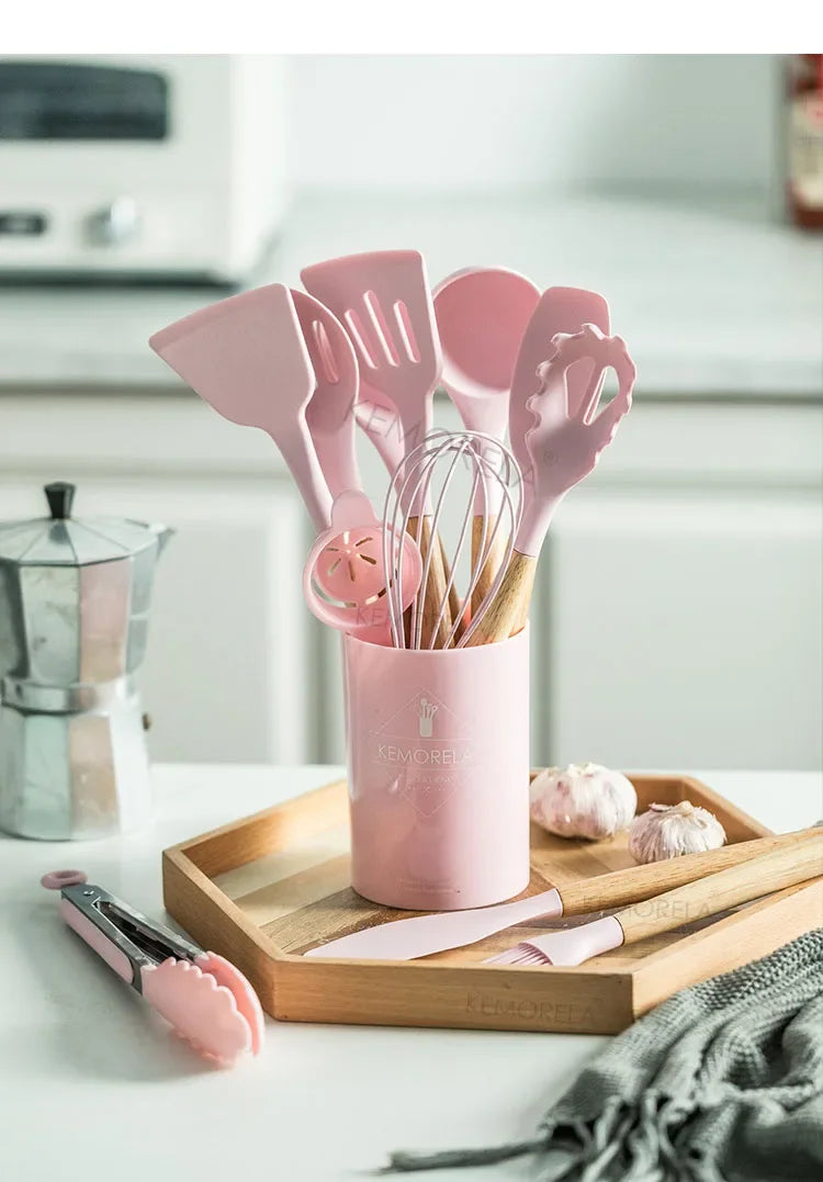 13PCS Silicone Kitchenware Non-Stick Pan Cooking Utensils Set Kitchen Measuring Spoons Utensils Baking Tools With Storage Box