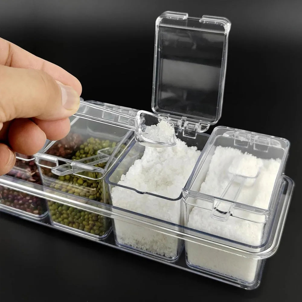 Clear Seasoning Box - Spice Storage Container Storage Tool for Kitchen Herb Spice Tools Gadgets-Cruet with Cover and Spoon